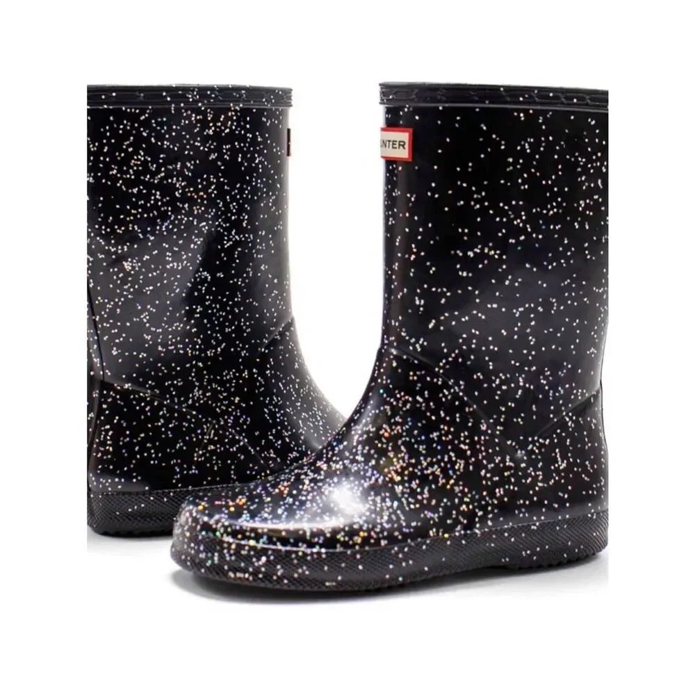 Hunter Black Glitter Speckle Rain Boots Sz 12